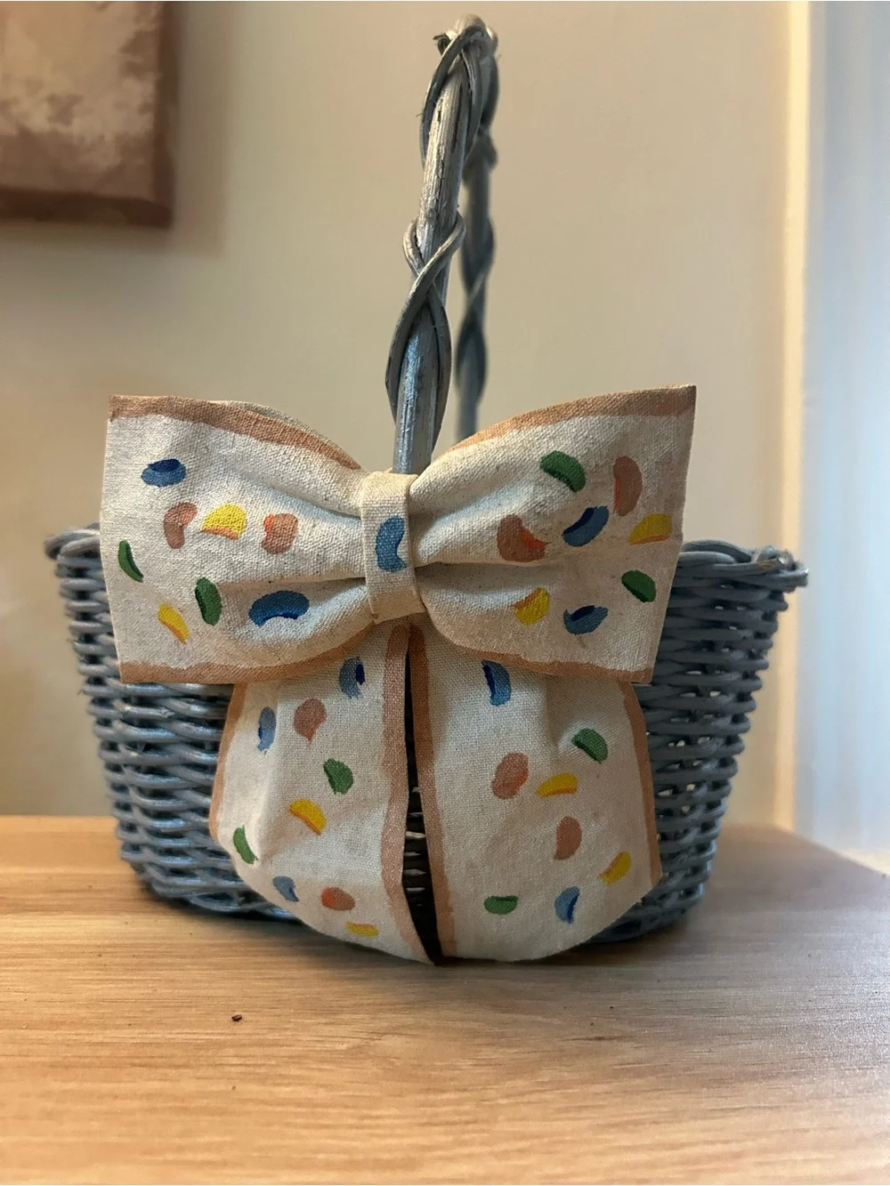 Cream Confetti Dot Bow Vintage Blue Basket